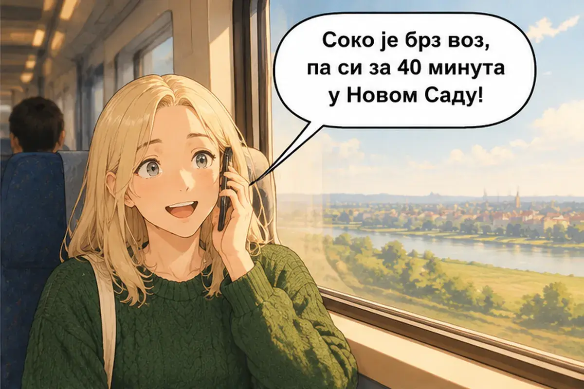 Кадр 10 из 15 к тексту «Когда приеду, где мне тебя ждать?»: ««Сокол» — быстрый поезд, так что через 40 минут ты в Нови-Саде!»
