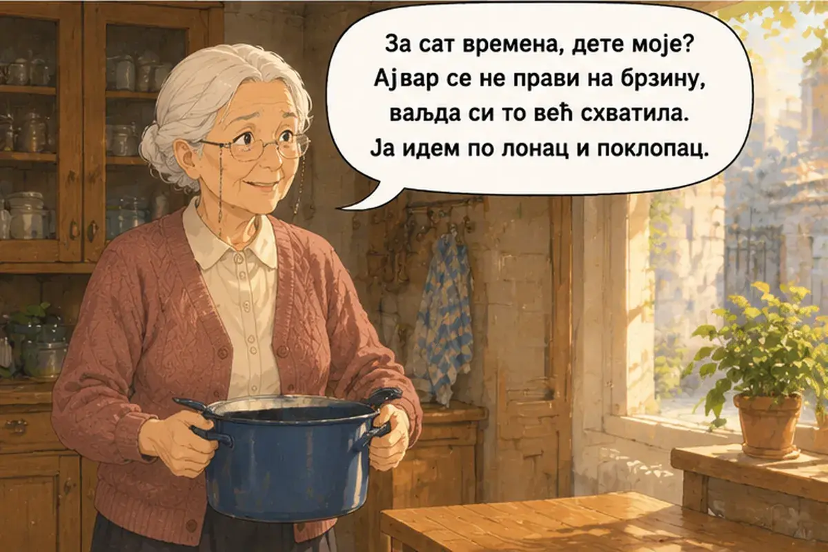 Кадр 3 из 13 к тексту «Айвар не делают на скорую руку»: «За час, дитя моё? Айвар не делают на скорую руку, надеюсь, ты это уже поняла. Я пойду за кастрюлей и крышкой.»