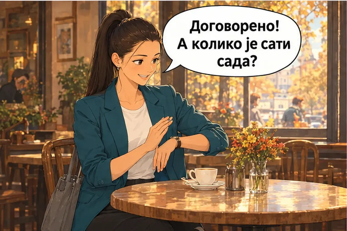 Кадр 11 из 14 к тексту «Когда ты начинаешь работать?»: «Договорились! А который сейчас час?»