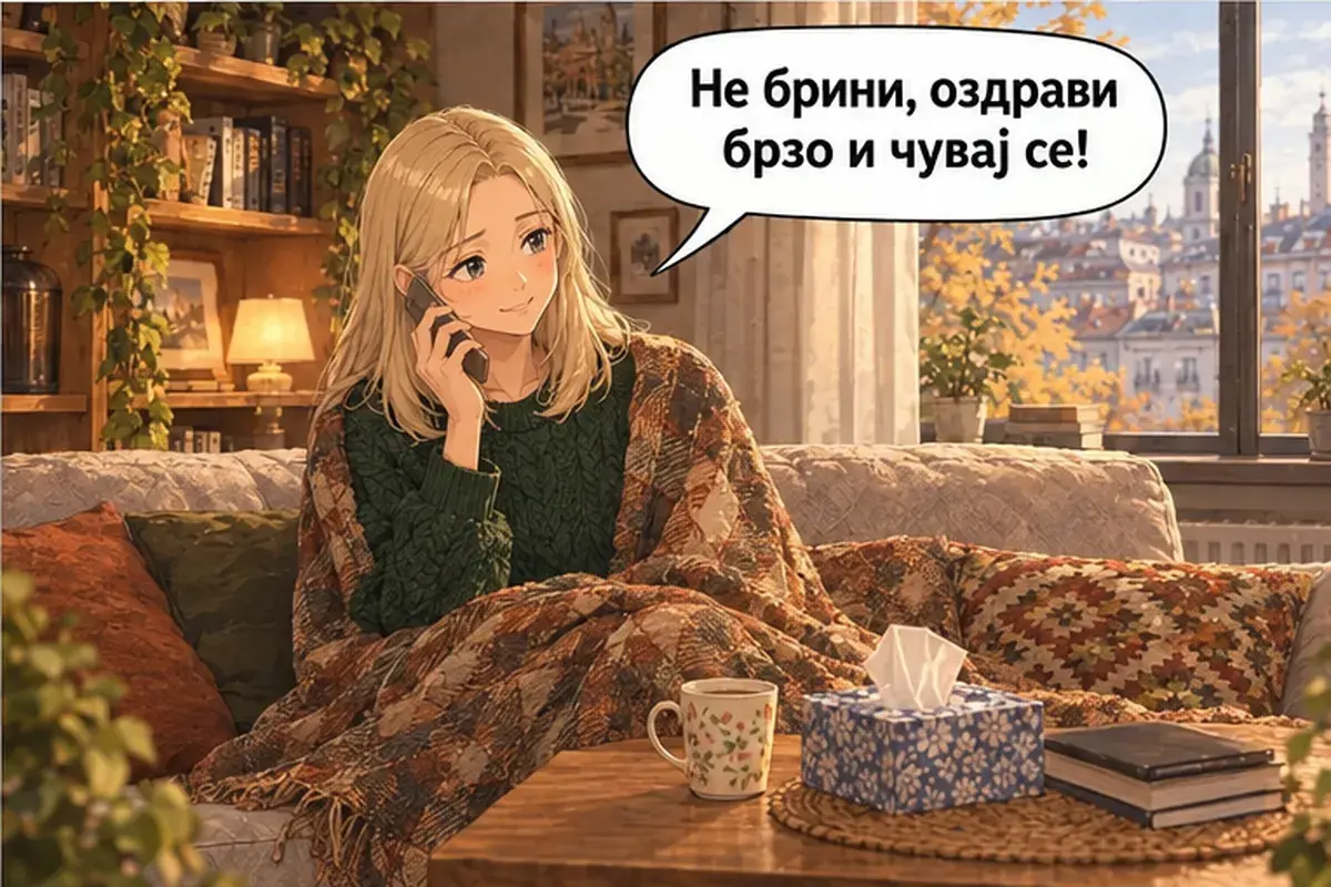 Кадр 8 из 9 к тексту «Сегодня я не смогу прийти»: «Не волнуйся, выздоравливай скорее и береги себя!»