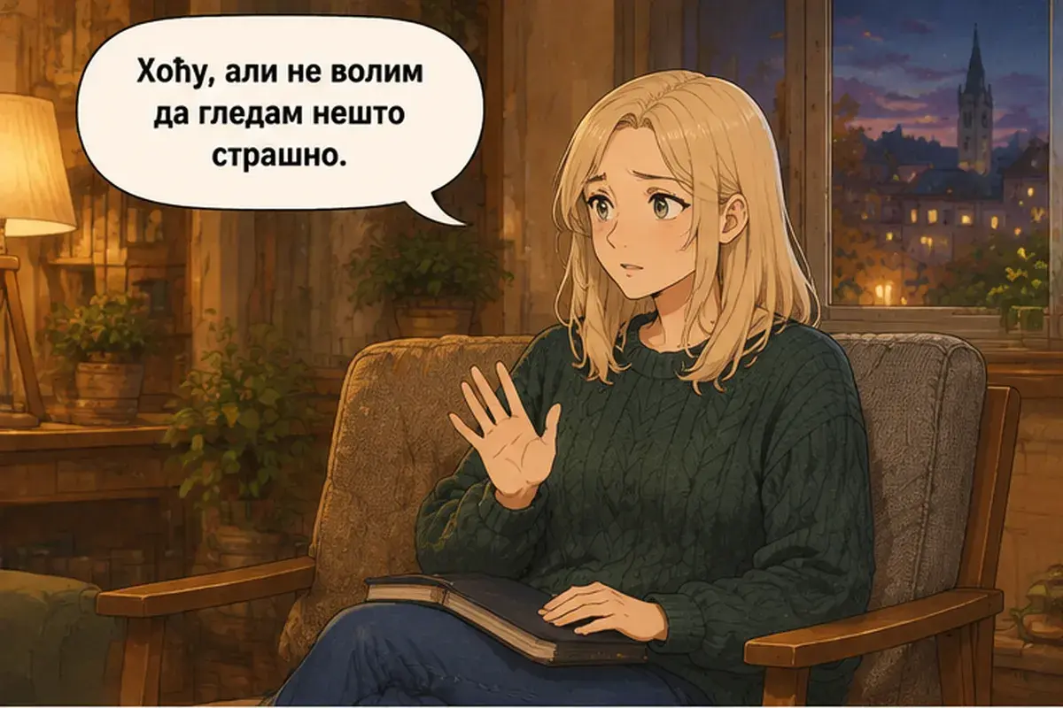 Кадр 6 из 13 к тексту «Да ладно, это скучно!»: «Хочу, но не люблю смотреть что-то страшное.»
