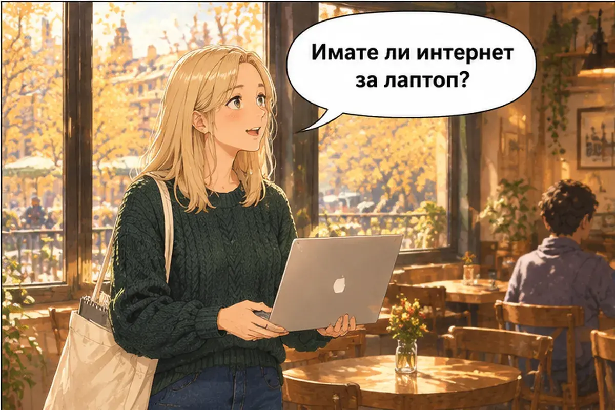 Кадр 4 из 14 к тексту «Можно заплатить картой?»: «У вас есть интернет для ноутбука?»