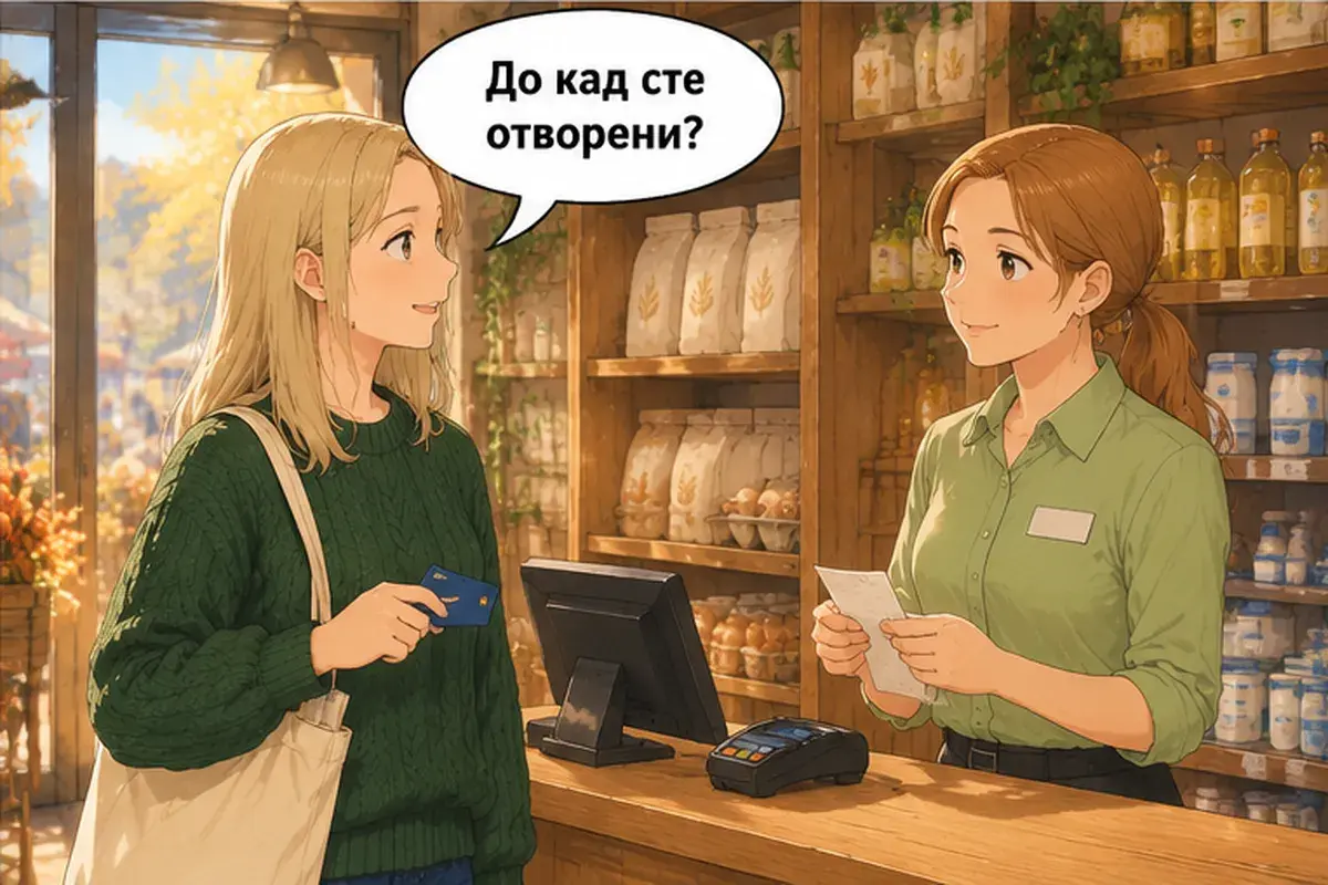 Кадр 12 из 14 к тексту «Подскажите, где касса?»: «До которого часа вы открыты?»
