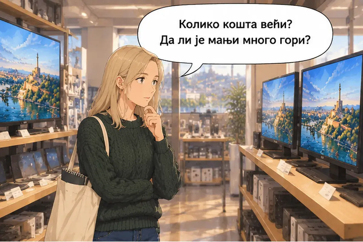 Кадр 5 из 15 к тексту «Этот монитор больше, но и дороже»: «Сколько стоит большая? А меньшая намного хуже?»