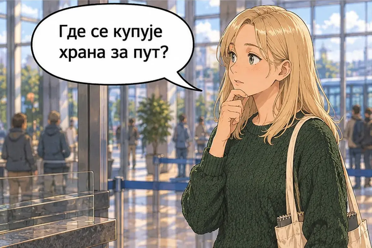 Кадр 7 из 16 к тексту «Один билет до Ниша на сегодня после обеда»: «Где покупают еду в дорогу?»