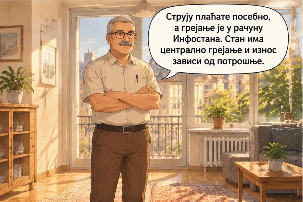 Кадр 11 из 15 к тексту «Электричество вы платите отдельно»: «Электричество вы платите отдельно, а отопление входит в счёт «Инфостана». В квартире центральное отопление, и сумма зависит от потребления.»