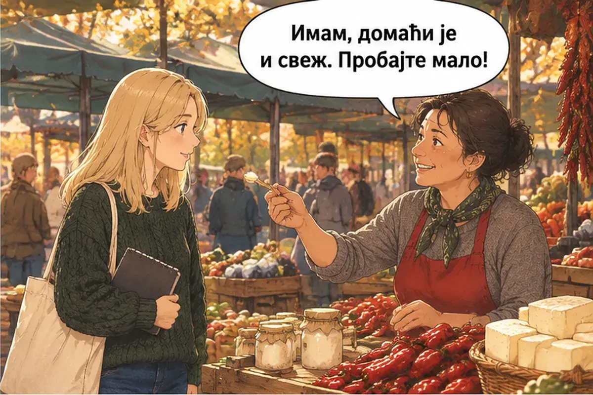 Кадр 2 из 14 к тексту «У вас есть каймак?»: «Есть, он домашний и свежий. Попробуйте немного!»