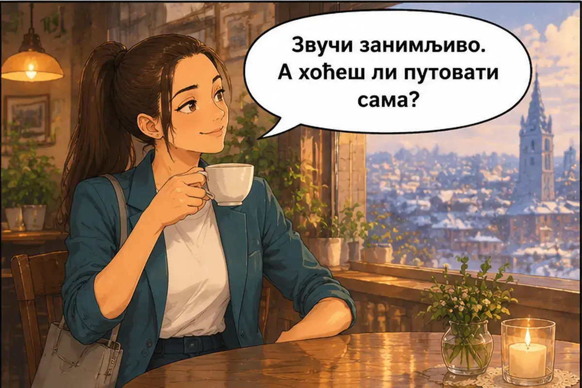 Кадр 3 из 14 к тексту «Что ты будешь делать здесь полгода?»: «Звучит интересно. А ты будешь ездить одна?»