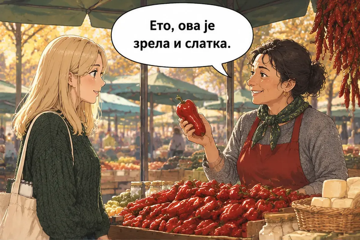 Кадр 10 из 14 к тексту «У вас есть каймак?»: «Вот, эта спелая и сладкая.»