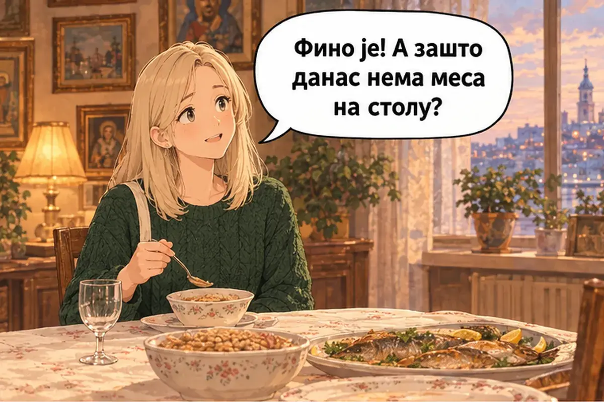 Кадр 9 из 15 к тексту «С праздником славы, хозяин!»: «Вкусно! А почему сегодня на столе нет мяса?»