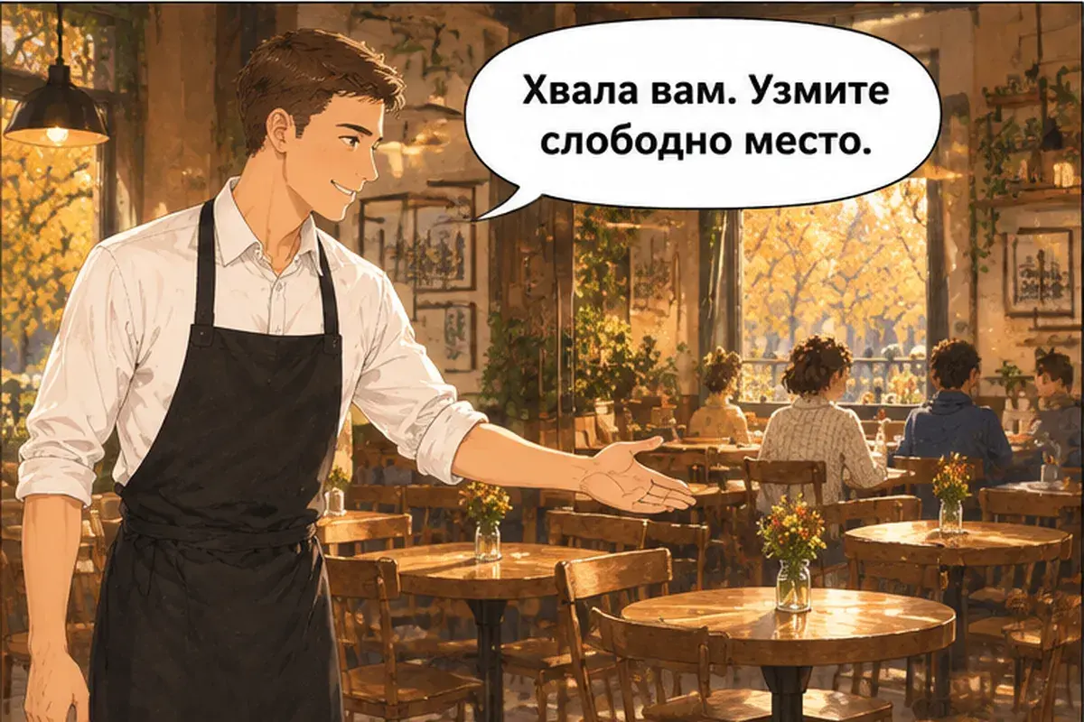 Кадр 3 из 14 к тексту «Можно заплатить картой?»: «Спасибо. Выбирайте свободное место.»