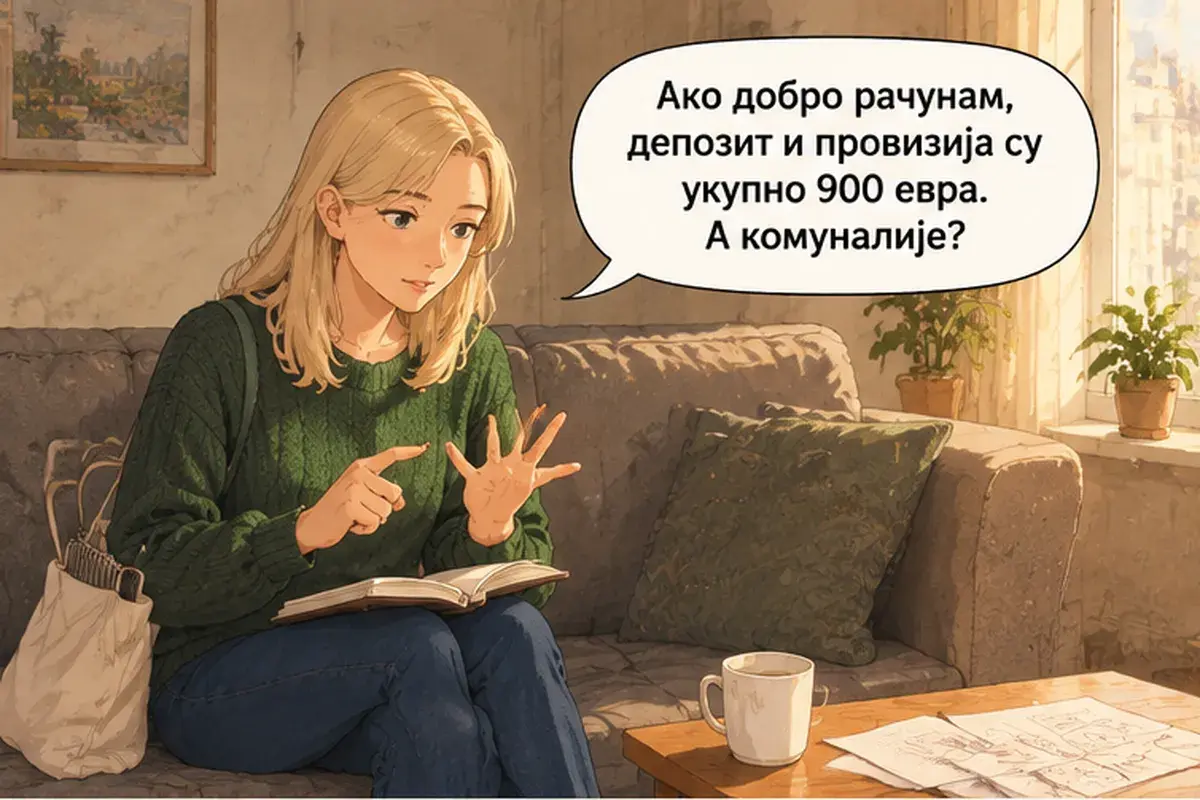 Кадр 10 из 15 к тексту «Электричество вы платите отдельно»: «Если я правильно считаю, залог и комиссия — всего 900 евро. А коммунальные услуги?»