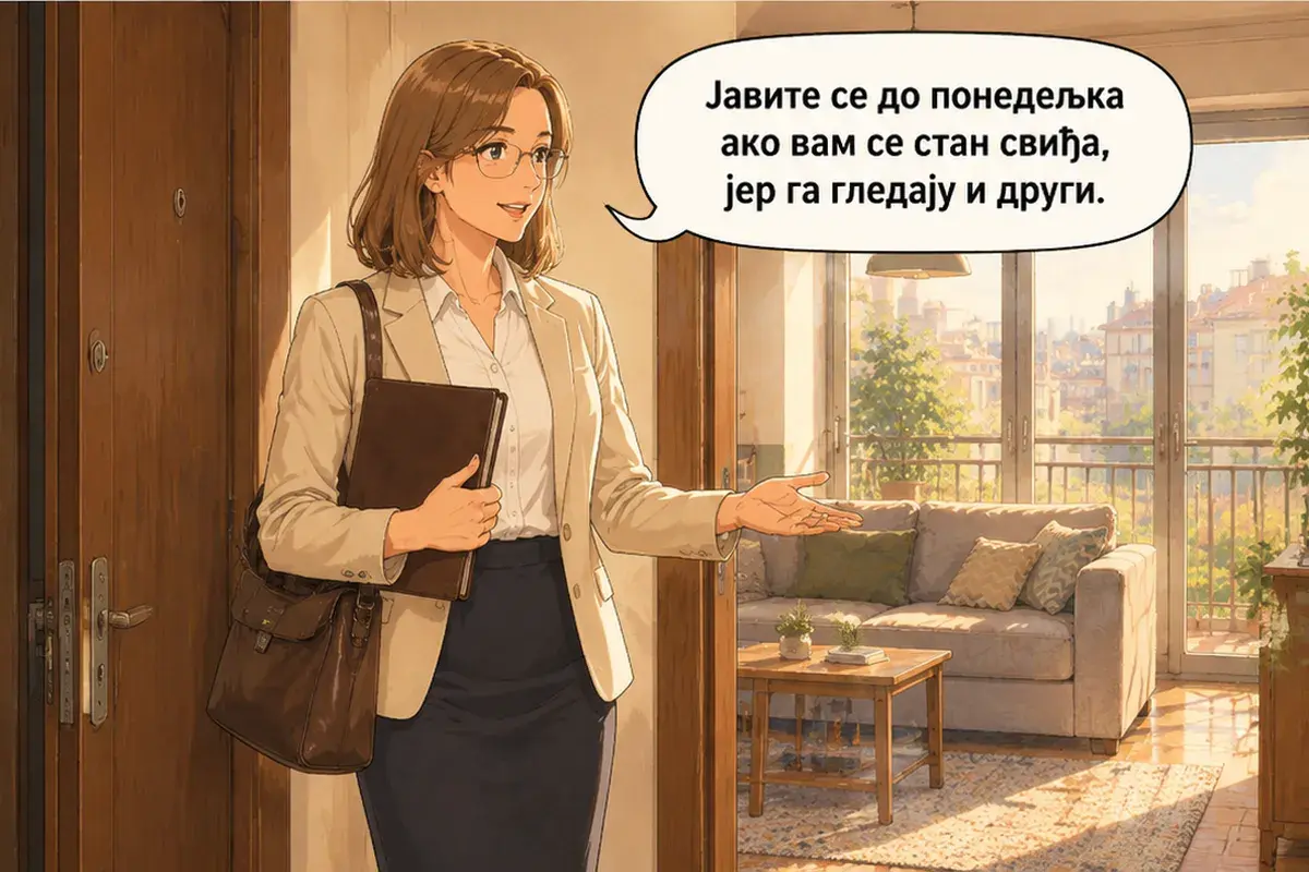 Кадр 14 из 15 к тексту «Электричество вы платите отдельно»: «Дайте знать до понедельника, если вам нравится квартира, потому что её смотрят и другие.»