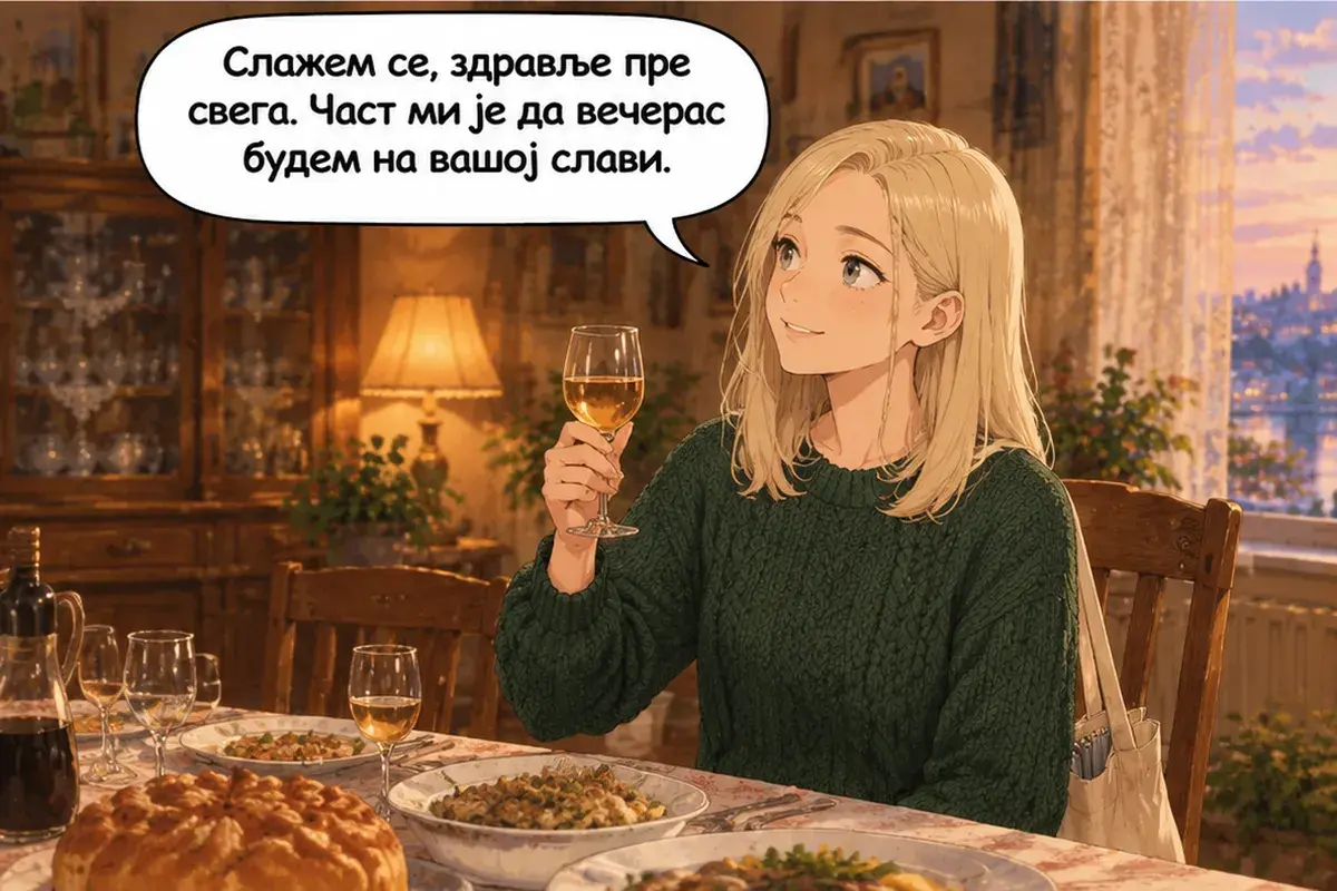 Кадр 14 из 15 к тексту «С праздником славы, хозяин!»: «Согласна, здоровье прежде всего. Для меня честь быть на вашей славе.»