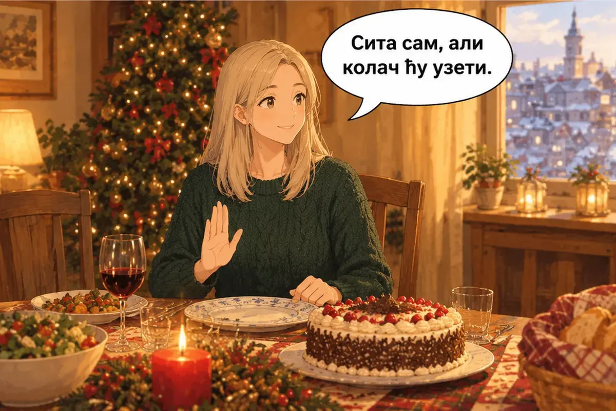 Кадр 14 из 14 к тексту «Почему Рождество седьмого января?»: «Я сыта, но пирожное возьму.»