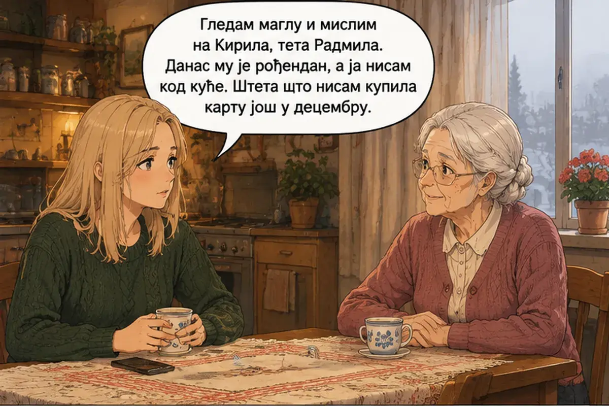 Кадр 2 из 13 к тексту «Неудивительно, что тебе тяжело»: «Смотрю на туман и думаю о Кирилле, тётя Радмила. Сегодня у него день рождения, а я не дома. Жаль, что я не купила билет ещё в декабре.»