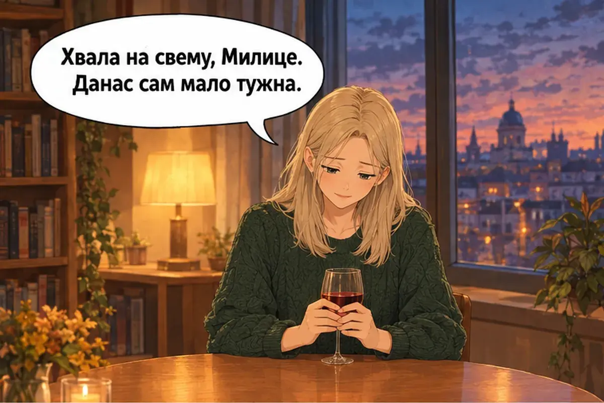 Кадр 2 из 8 к тексту «Когда ты приедешь снова?»: «Спасибо за всё, Милица. Мне сегодня немного грустно.»