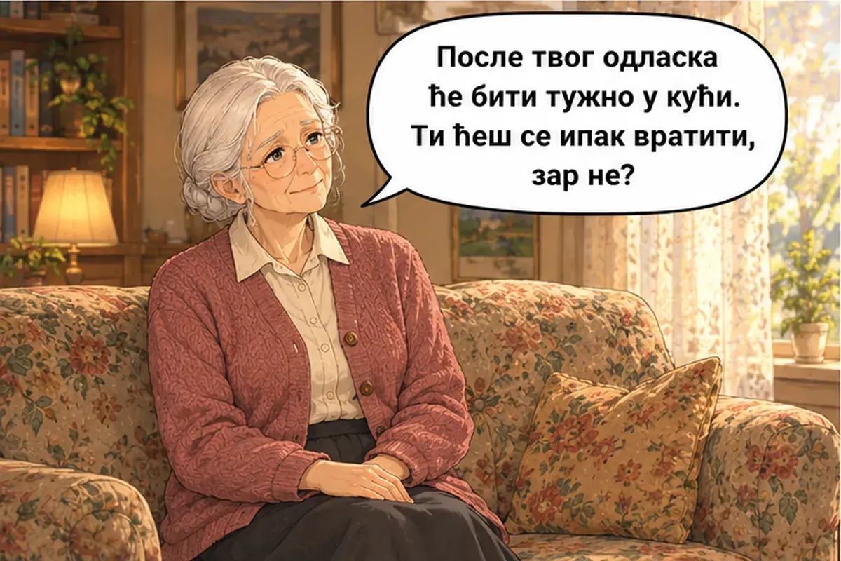 Кадр 7 из 15 к тексту «Я получила работу!»: «После твоего отъезда в доме будет грустно. Ты ведь вернёшься, правда?»