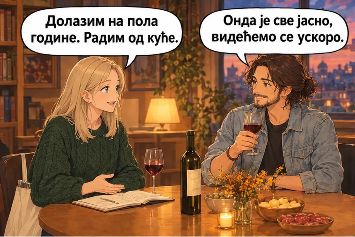 Кадр 5 из 8 к тексту «Когда ты приедешь снова?»: «Приеду на полгода. Работаю из дома.» «Тогда всё ясно, скоро увидимся.»