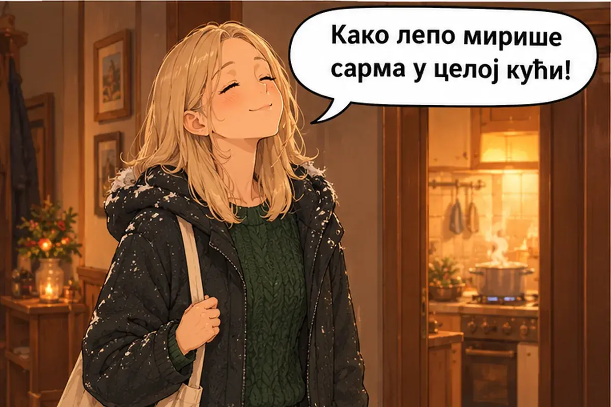 Кадр 3 из 14 к тексту «Почему Рождество седьмого января?»: «Как вкусно пахнет сарма по всему дому!»