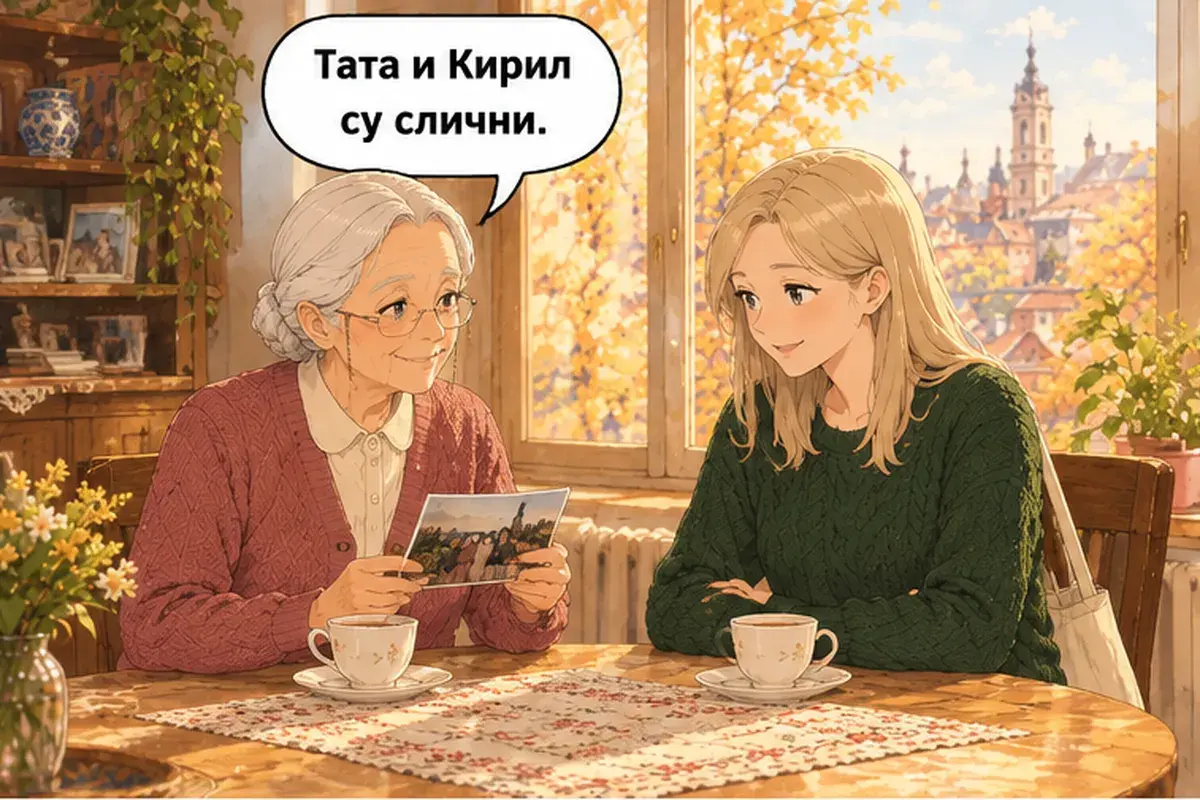 Кадр 9 из 13 к тексту «Это моя семья на фото»: «Папа и Кирилл похожи.»