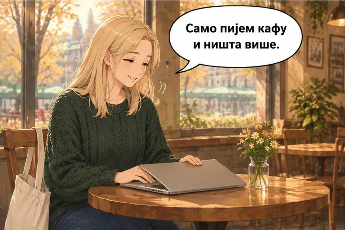 Кадр 8 из 14 к тексту «Можно заплатить картой?»: «Я только пью кофе, больше ничего.»