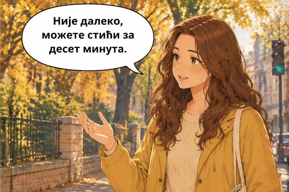Кадр 10 из 14 к тексту «Идите прямо до светофора»: «Недалеко, можно дойти за десять минут.»