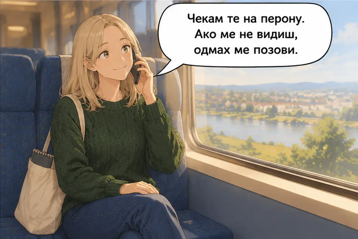Кадр 8 из 15 к тексту «Когда приеду, где мне тебя ждать?»: «Жду тебя на перроне. Если не увидишь меня, сразу позвони.»