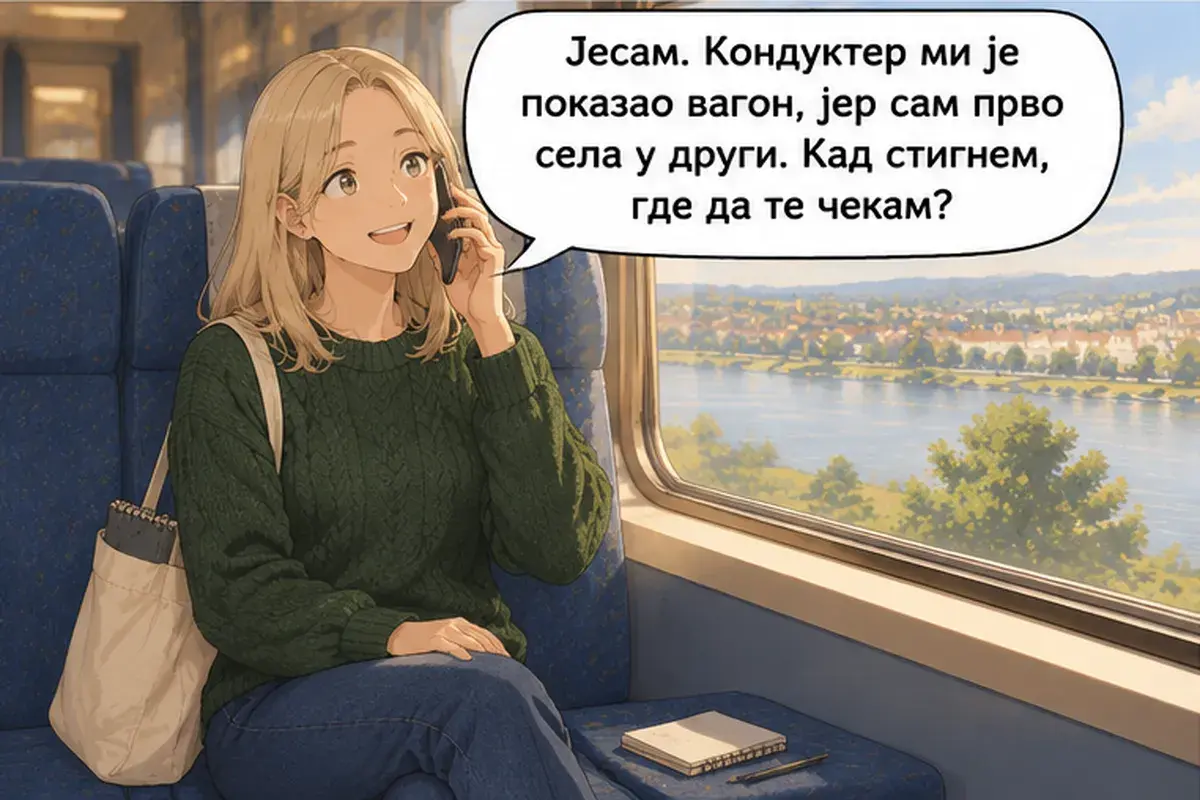 Кадр 7 из 15 к тексту «Когда приеду, где мне тебя ждать?»: «Да. Проводник показал мне вагон, потому что сначала я села не в тот. Когда приеду, где мне тебя ждать?»