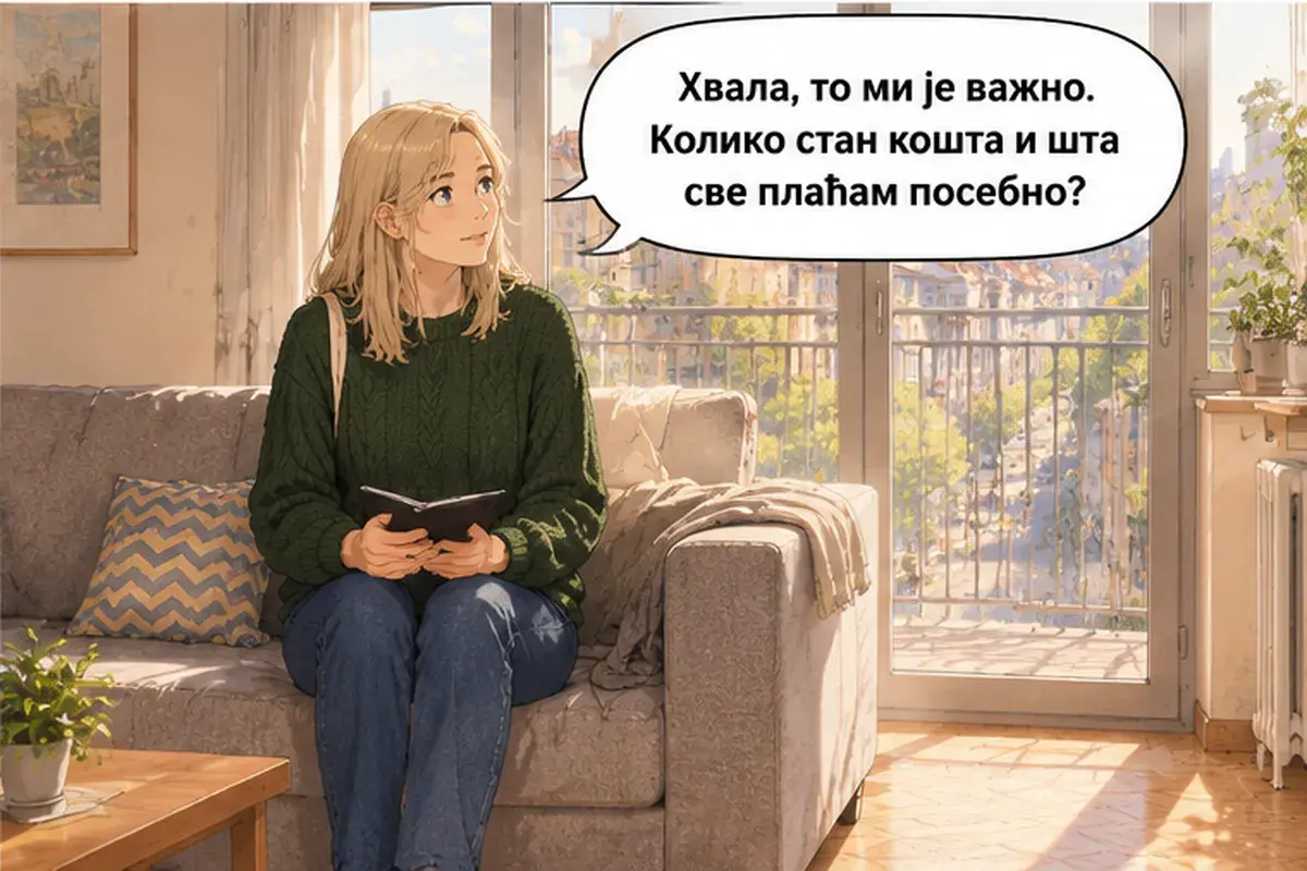 Кадр 8 из 15 к тексту «Электричество вы платите отдельно»: «Спасибо, для меня это важно. Сколько стоит квартира и за что я плачу отдельно?»