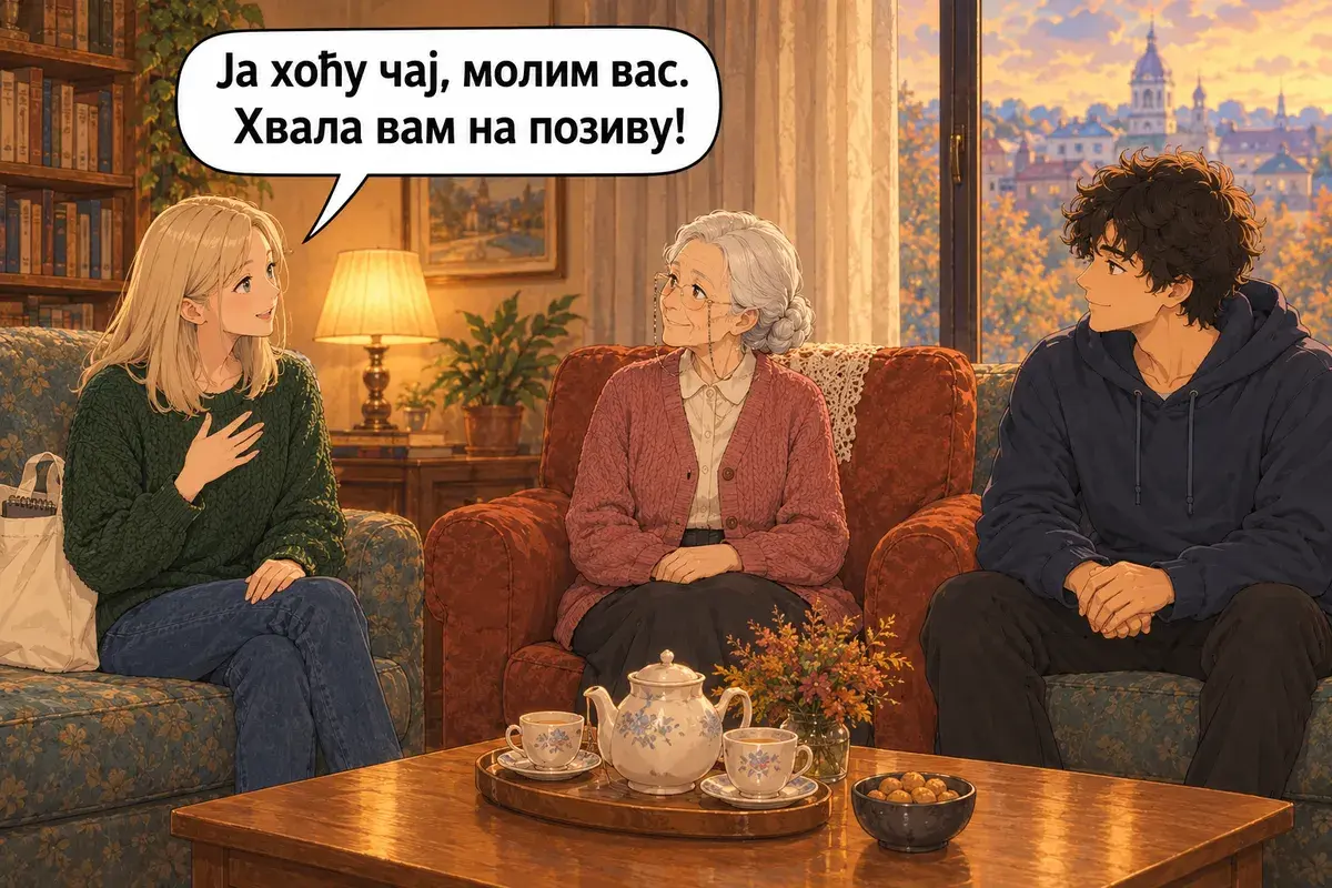 Кадр 15 из 15 к тексту «Где вы были сегодня?»: «Мне чай, пожалуйста. Спасибо за приглашение!»