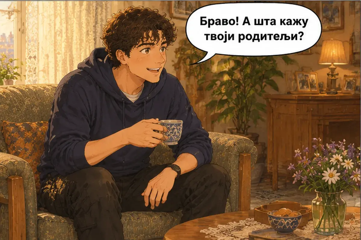 Кадр 3 из 15 к тексту «Я получила работу!»: «Браво! А что говорят твои родители?»