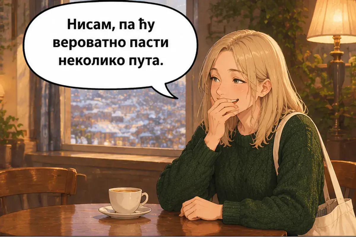 Кадр 6 из 14 к тексту «Что ты будешь делать здесь полгода?»: «Нет, так что я, наверное, упаду несколько раз.»
