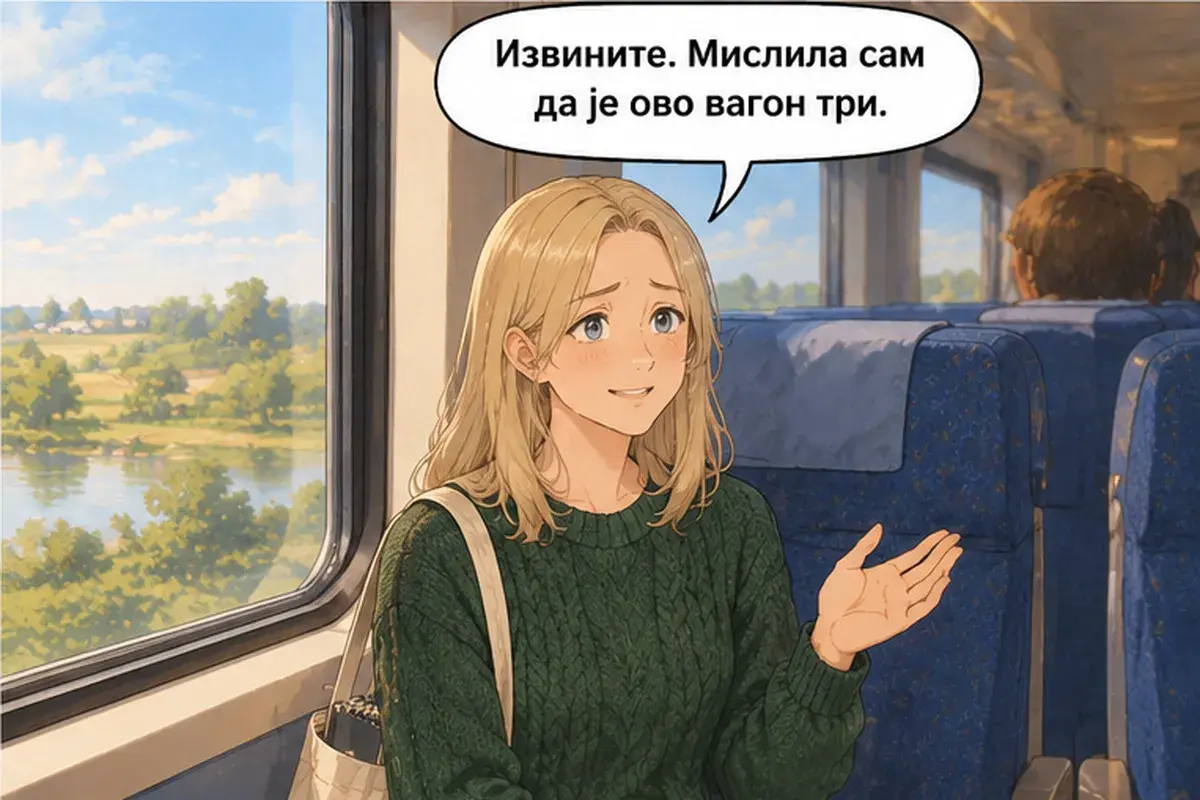Кадр 4 из 15 к тексту «Когда приеду, где мне тебя ждать?»: «Извините. Я думала, что это третий вагон.»