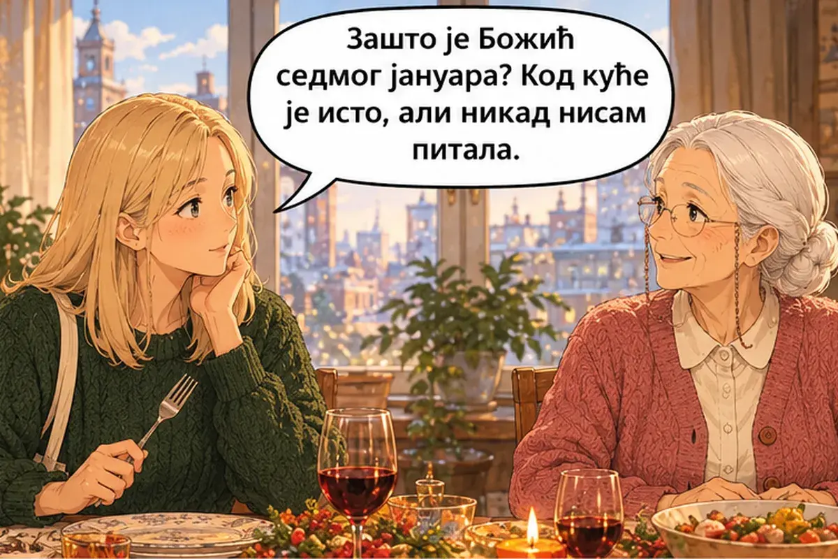 Кадр 6 из 14 к тексту «Почему Рождество седьмого января?»: «Почему Рождество седьмого января? Дома так же, но я никогда не спрашивала.»