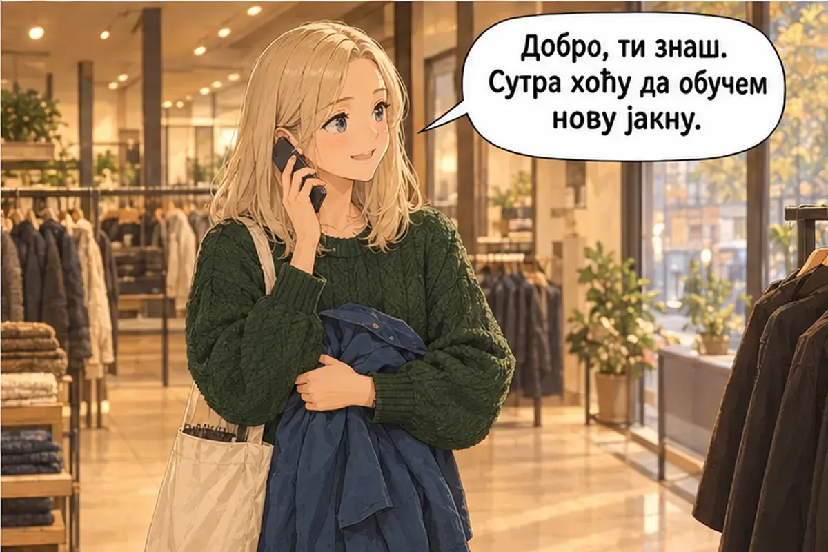 Кадр 8 из 11 к тексту «Синяя или чёрная?»: «Ладно, тебе виднее. Завтра хочу надеть новую куртку.»