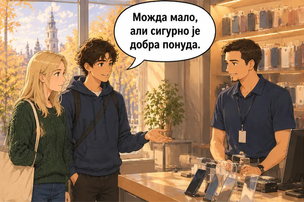 Кадр 9 из 15 к тексту «Мне нужна сим-карта.»: «Может, немного, но наверняка это хорошее предложение.»
