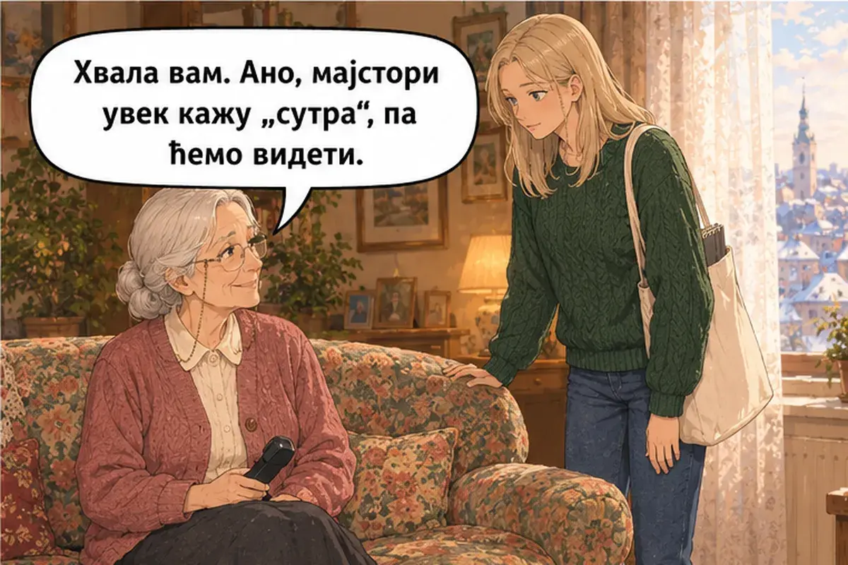 Кадр 12 из 15 к тексту «Никто не отвечает»: «Спасибо вам. Аня, мастера всегда говорят «завтра», так что посмотрим.»