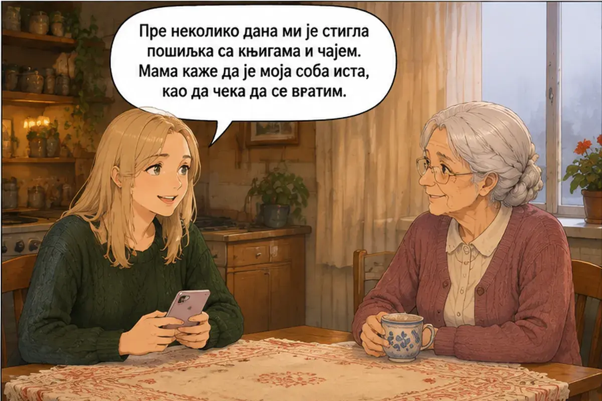 Кадр 8 из 13 к тексту «Неудивительно, что тебе тяжело»: «Несколько дней назад мне пришла посылка с книгами и чаем. Мама говорит, что моя комната осталась прежней, будто ждёт, когда я вернусь.»