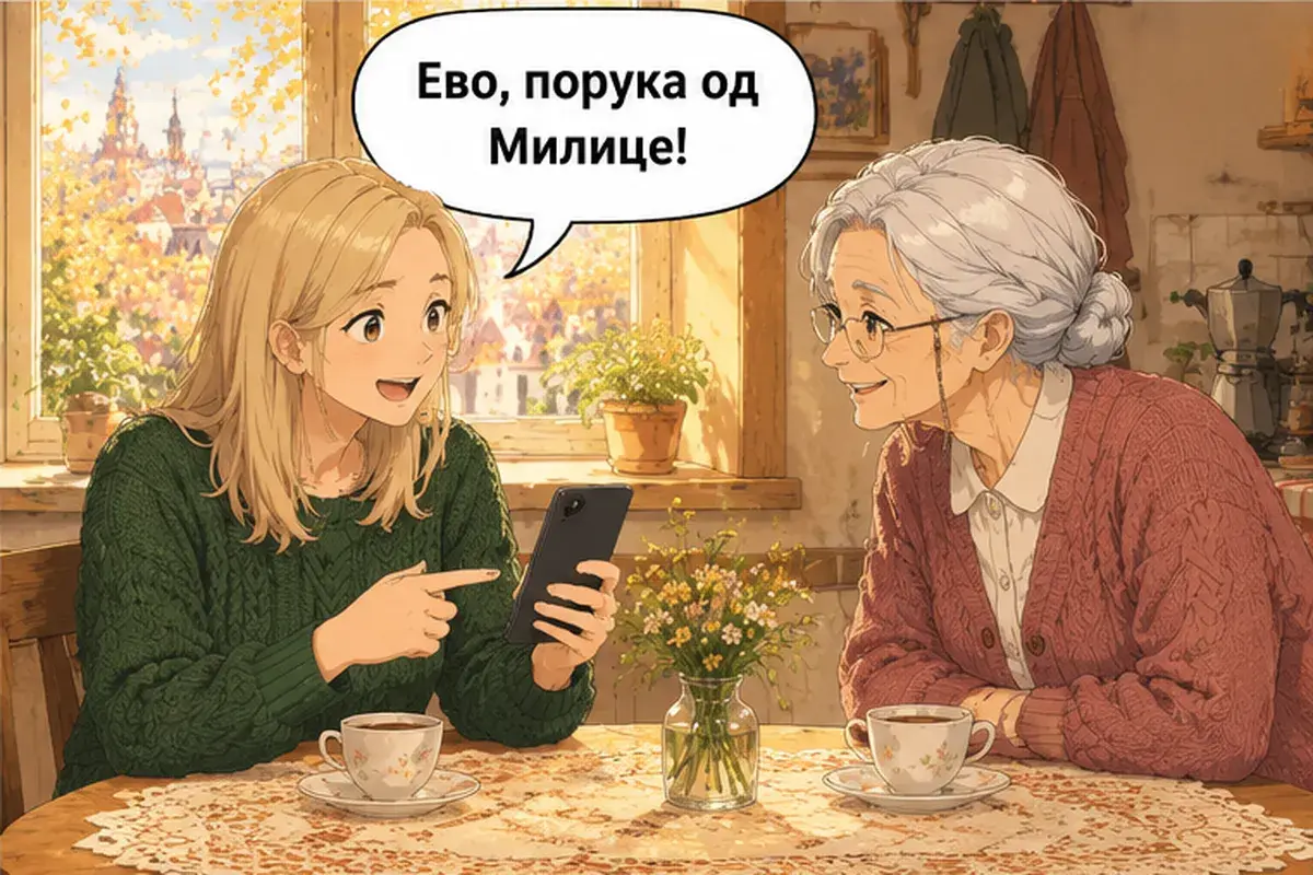 Кадр 8 из 12 к тексту «Аня, а чем вы занимаетесь?»: «Вот, сообщение от Милицы!»