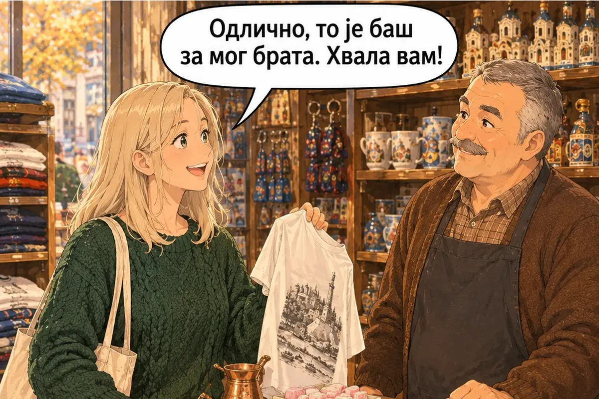 Кадр 14 из 14 к тексту «Я ищу подарки для семьи»: «Отлично, это как раз для моего брата. Спасибо!»