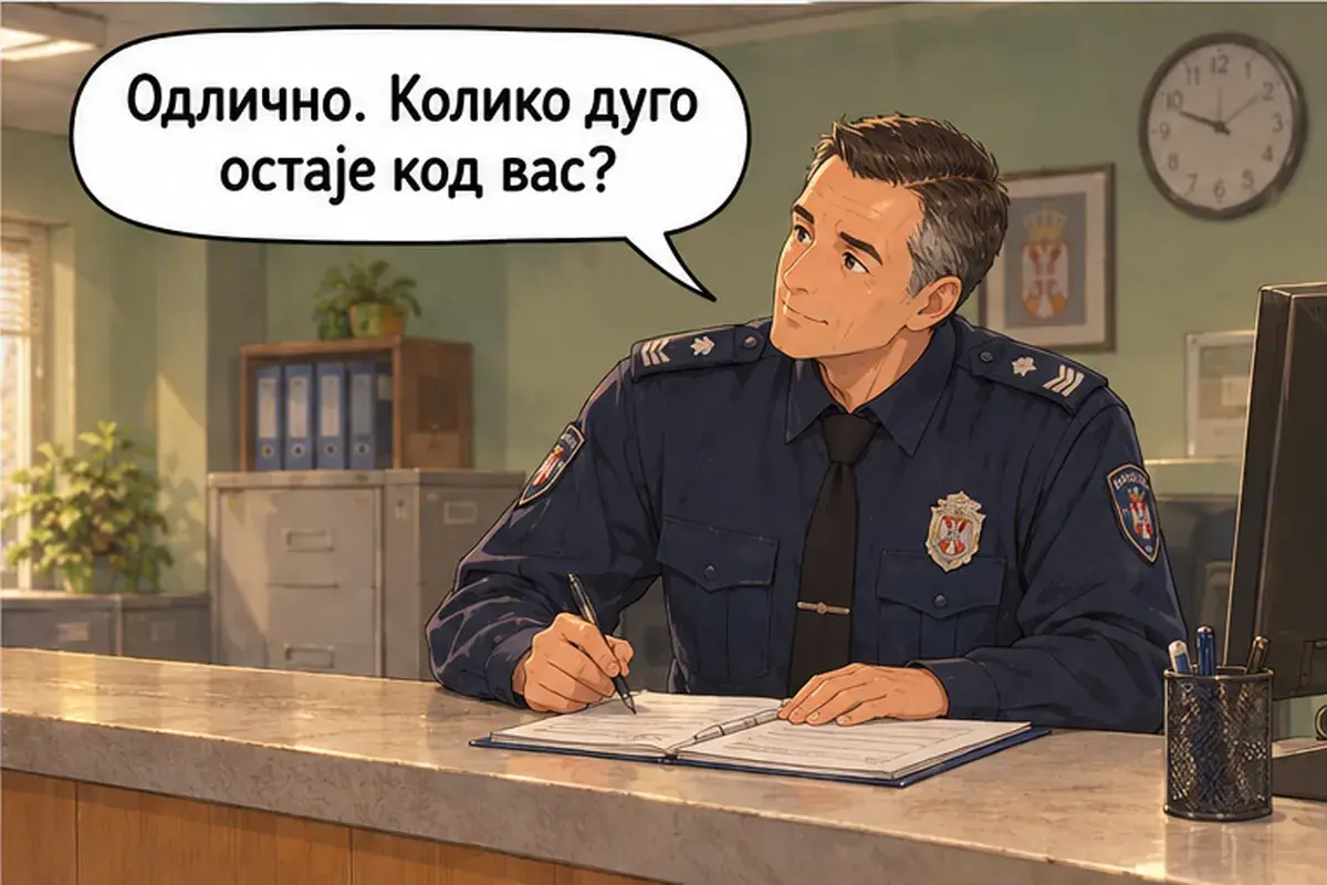 Кадр 8 из 16 к тексту «Я пришла зарегистрировать иностранца»: «Отлично. Как долго она остаётся у вас?»