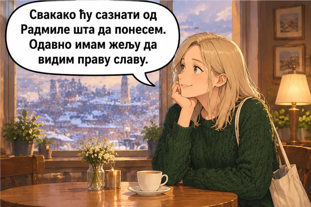 Кадр 12 из 14 к тексту «Что ты будешь делать здесь полгода?»: «Обязательно узнаю у Радмилы, что принести. Я давно хочу увидеть настоящую славу.»