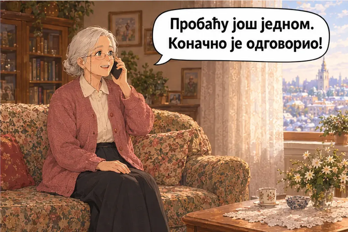 Кадр 8 из 15 к тексту «Никто не отвечает»: «Попробую ещё раз. Наконец-то ответил!»