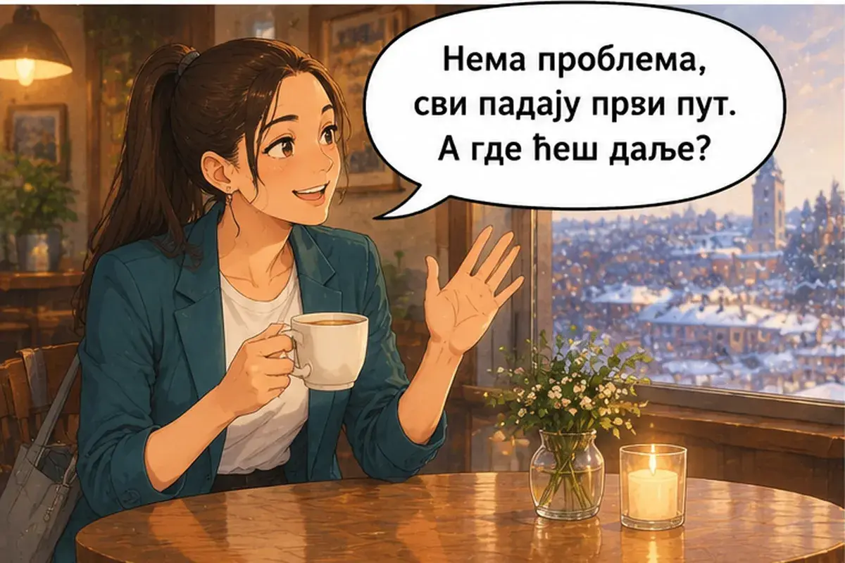 Кадр 7 из 14 к тексту «Что ты будешь делать здесь полгода?»: «Ничего страшного, все падают в первый раз. А куда поедешь потом?»