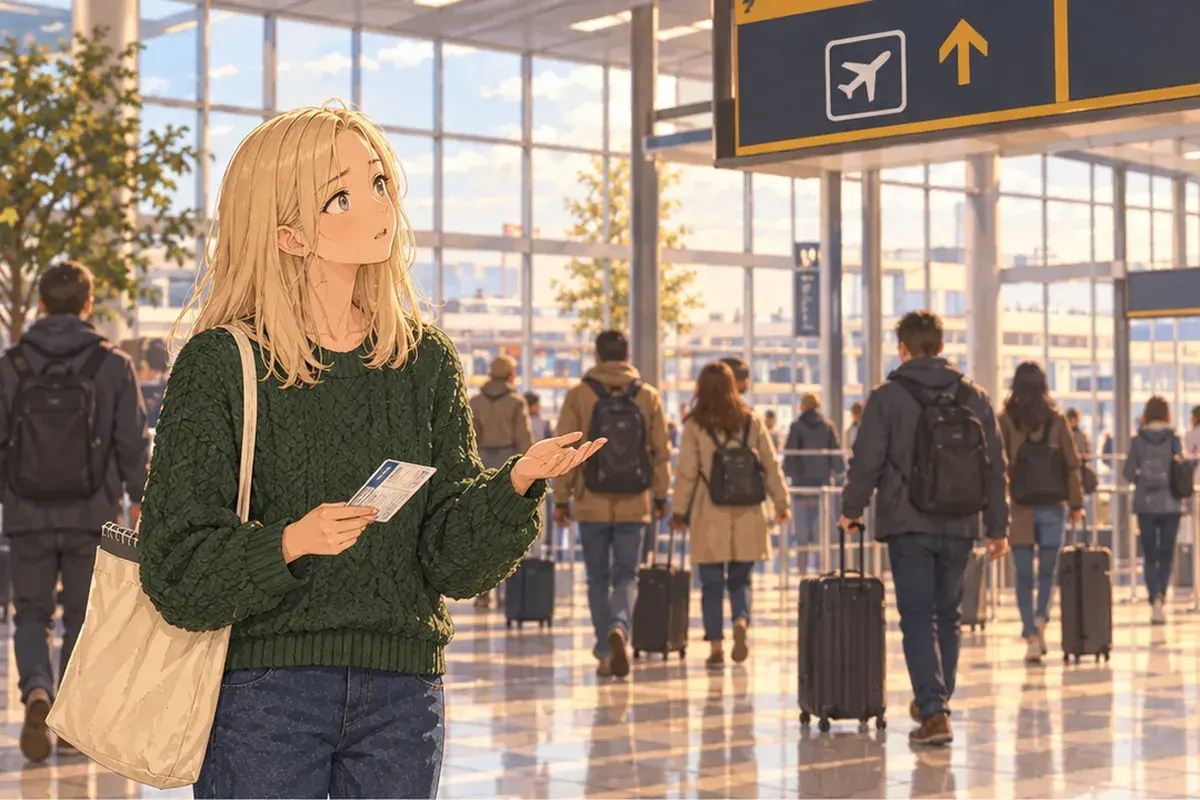 Кадр 5 из 6 к тексту «Я Аня»: В аэропорту я этого не понимаю. Что это? Как это сказать?