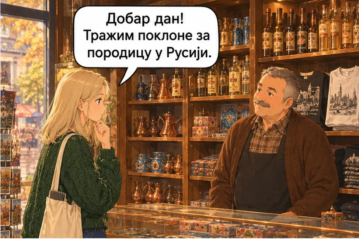 Кадр 2 из 14 к тексту «Я ищу подарки для семьи»: «Добрый день! Я ищу подарки для семьи в России.»