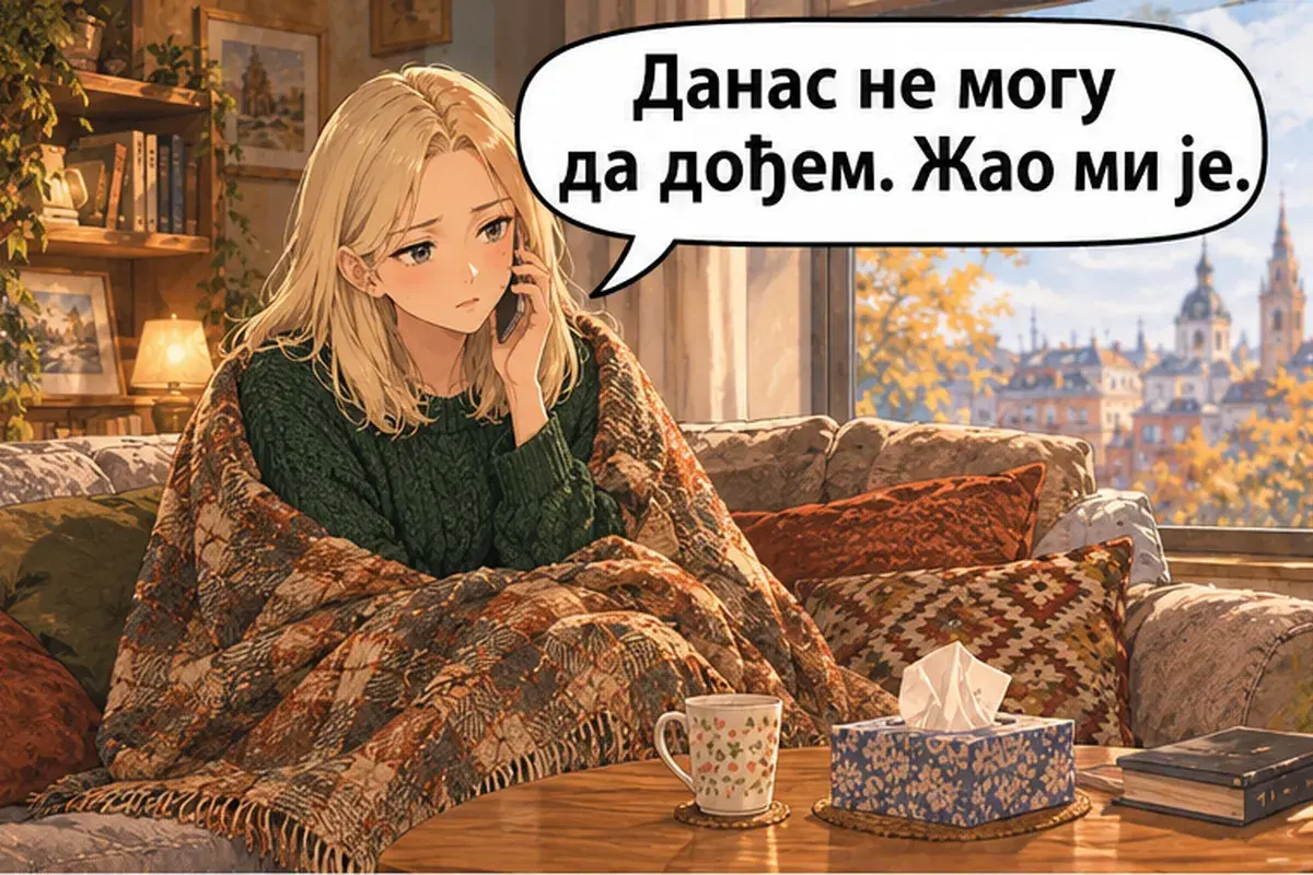 Кадр 1 из 9 к тексту «Сегодня я не смогу прийти»: «Сегодня я не смогу прийти. Мне жаль.»