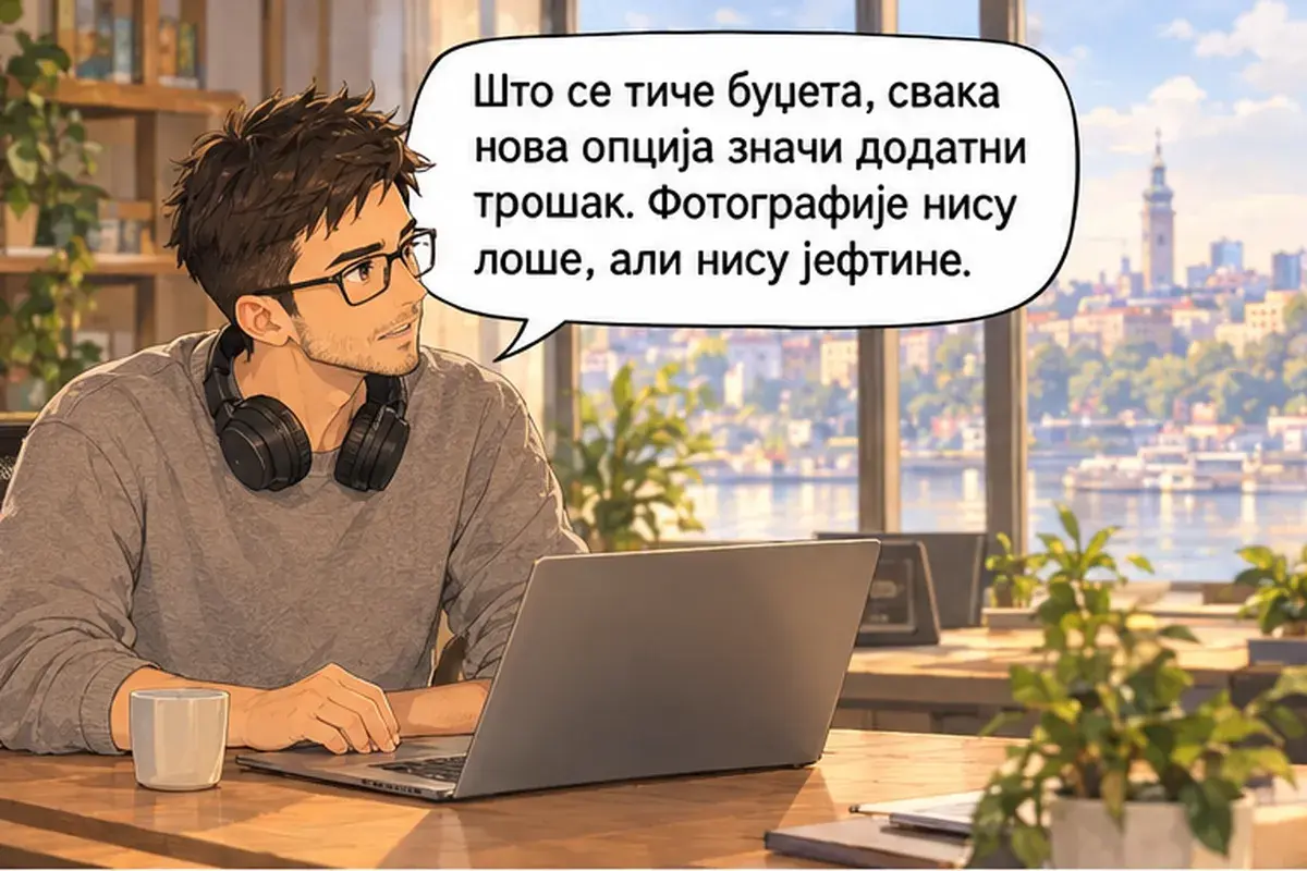 Кадр 5 из 15 к тексту «Покупатель хочет заказать бурек в три шага»: «Что касается бюджета, каждый новый вариант — это дополнительные расходы. Фотографии неплохие, но недешёвые.»
