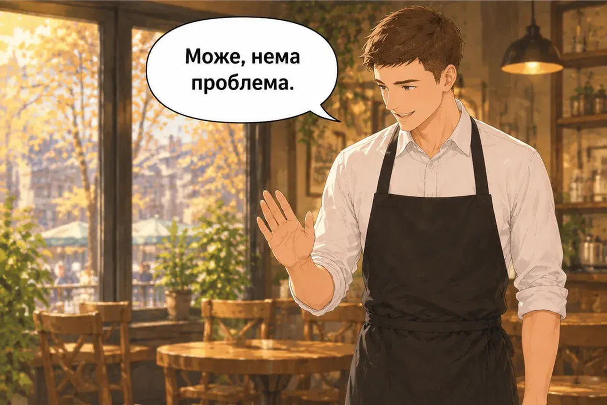 Кадр 14 из 14 к тексту «Можно заплатить картой?»: «Можно, не проблема.»